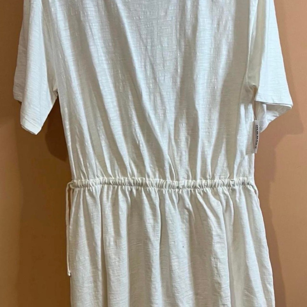 Old Navy, comfortable, white tee shirt dress with drawstring waist, size L